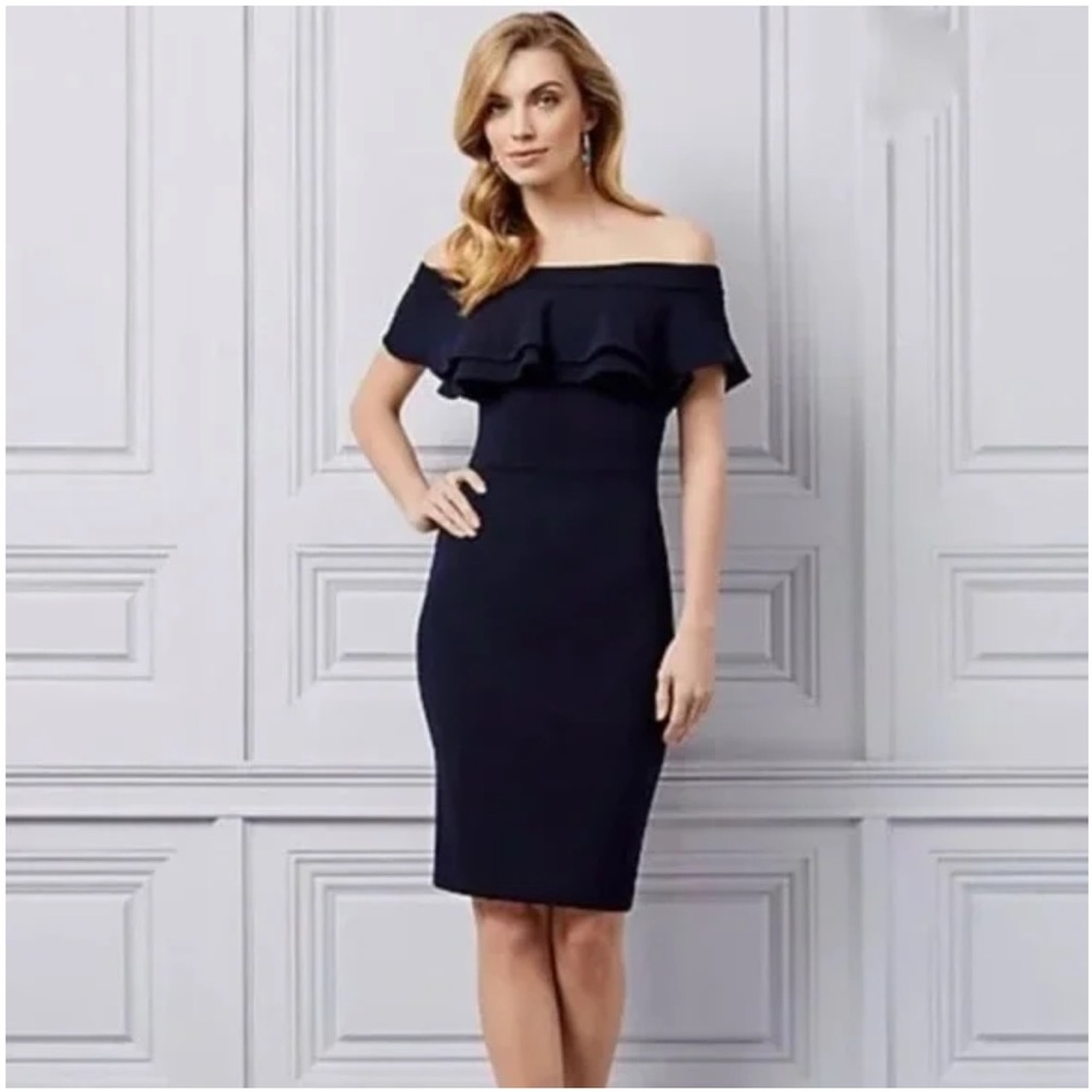 Le Chateau Knit Crêpe Off-the-Shoulder Cocktail Dress Black - Size XXS